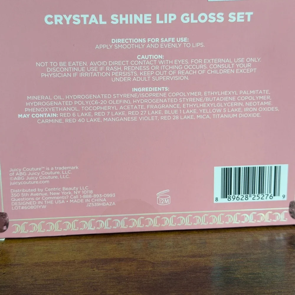 New Juicy Couture 4 Pck Crystal Shine Lip Gloss Set Shimmer Makeup Cosmetic